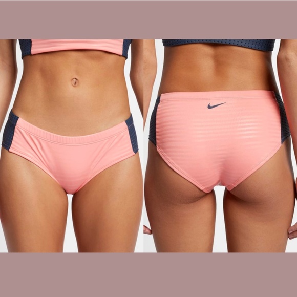 NWT NIKE [ Large ] Shine Stripe Hipster Swim Bottoms In Pink‎ Gaze - Picture 1 of 11